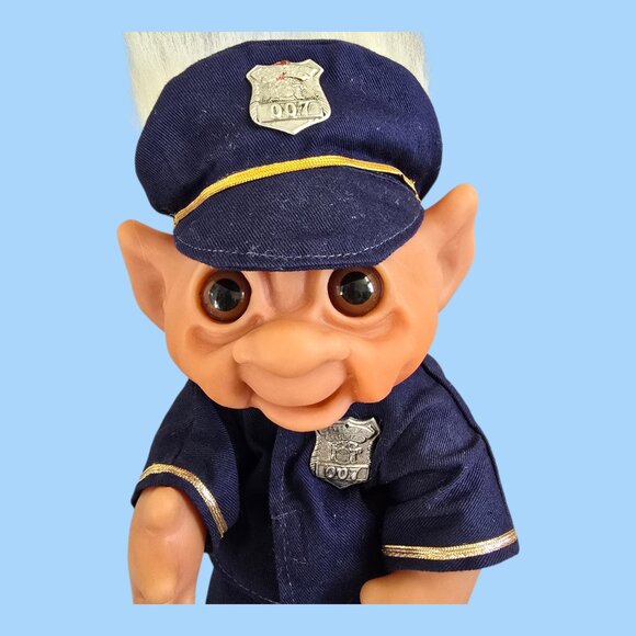 Vintage Thomas Dam Troll Doll 1977 Denmark White Hair 9" Tall Police Officer - Picture 2 of 12